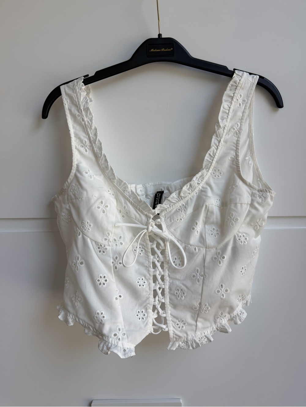 H&M White Eyelet Lace-Up Crop Top